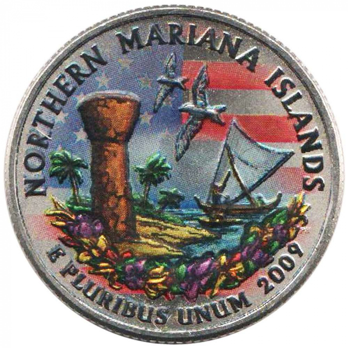 (056p) Монета США 2009 год 25 центов &quot;Северные Марианские острова&quot;  Вариант №2 Медь-Никель  COLOR. Ц